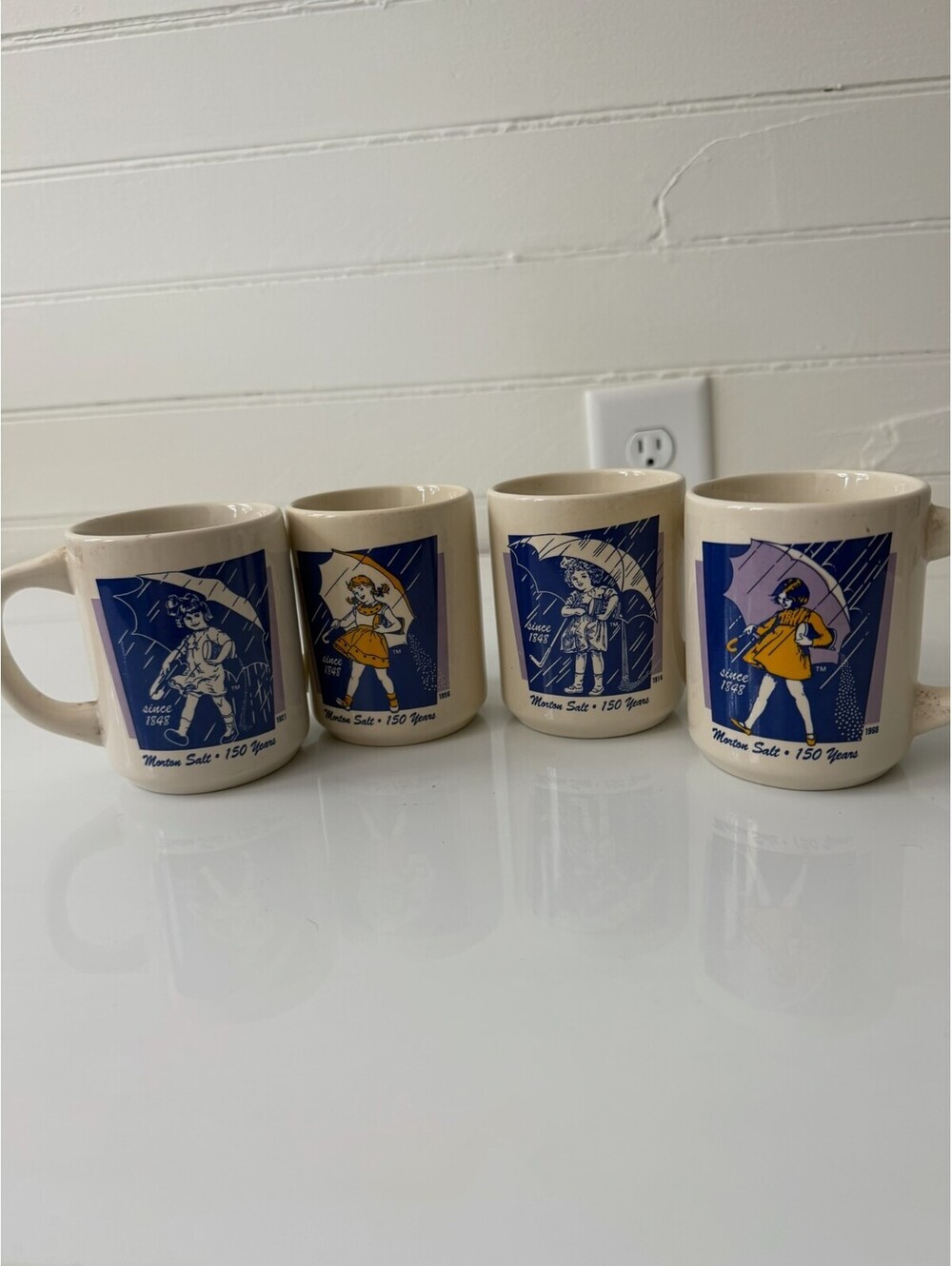 Vintage Morton Salt Girl Logo Mug Set of 4